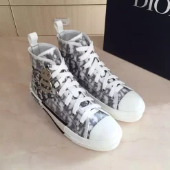 DIOR B23 HIGH-TOP SNEAKER WHITE AND BLACK DIOR OBLIQUE CANVAS – I088