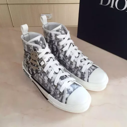 DIOR B23 HIGH-TOP SNEAKER WHITE AND BLACK DIOR OBLIQUE CANVAS – I088