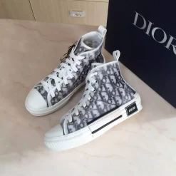 DIOR B23 HIGH-TOP SNEAKER WHITE AND BLACK DIOR OBLIQUE CANVAS – I088